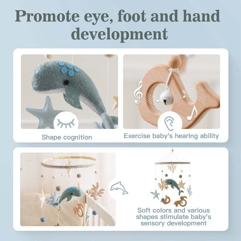 0-12 Months Baby Wooden Whale Crib Mobile - Oliver & Company Montessori Toys