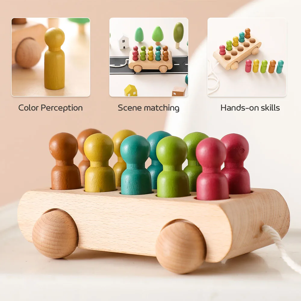 Colorful Wooden Peg Doll Car | Oliver Montessori Toys