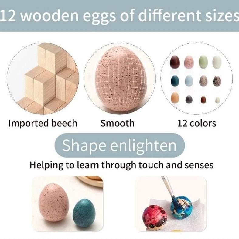 12 pcs Wooden Handcrafted Bird Eggs - Oliver & Company Montessori Toys
