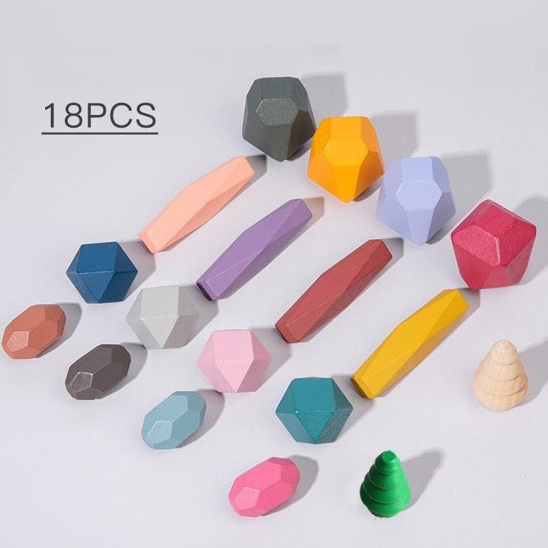 18pcs Montessori Wooden Balancing Stones - Oliver & Company Montessori Toys