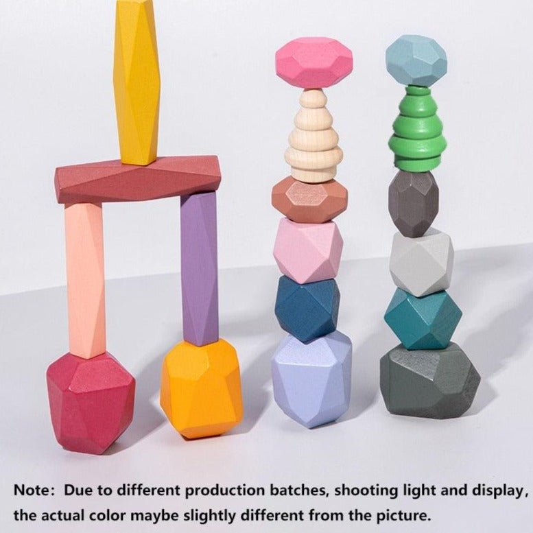 18pcs Montessori Wooden Balancing Stones - Oliver & Company Montessori Toys