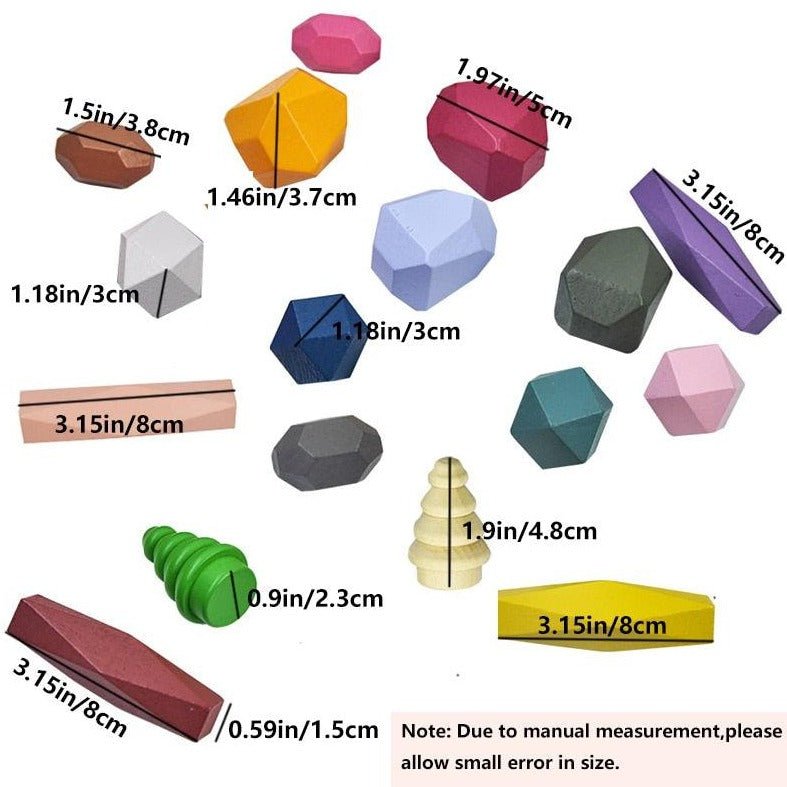 18pcs Montessori Wooden Balancing Stones - Oliver & Company Montessori Toys