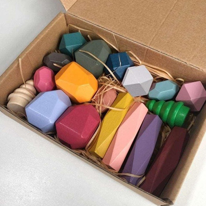 18pcs Montessori Wooden Balancing Stones - Oliver & Company Montessori Toys