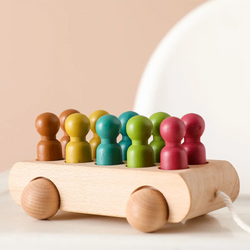 Colorful Wooden Peg Doll Car | Oliver Montessori Toys