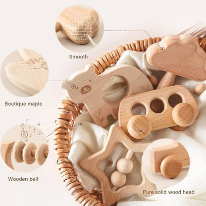 4pcs Set Wooden Baby Rattles and Teether Toys - Oliver & Company Montessori Toys