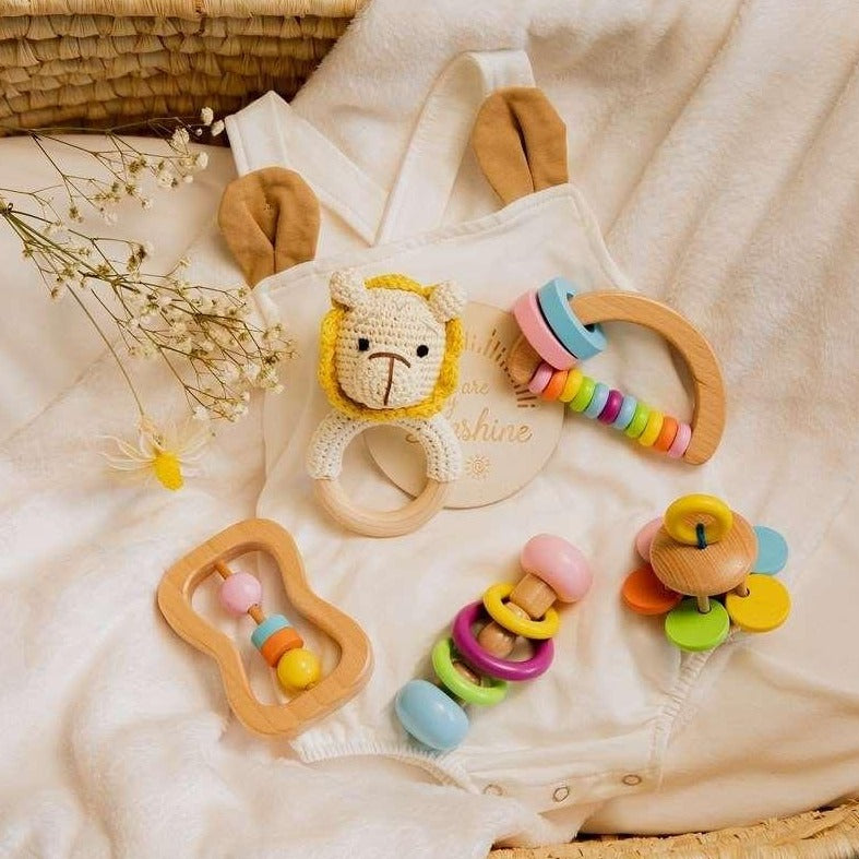 5 pcs Set Baby Montessori Crochet Animal Rattles Oliver & Company Toys