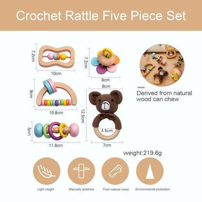 5 pcs Set Baby Montessori Crochet Animal Rattles - Oliver & Company Montessori Toys