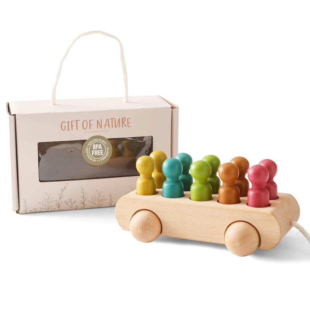 Colorful Wooden Peg Doll Car | Oliver Montessori Toys