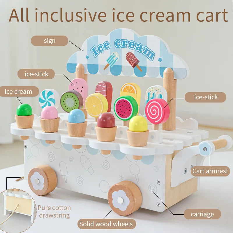 Wooden Ice Cream Cart – Montessori Pretend Play Toy