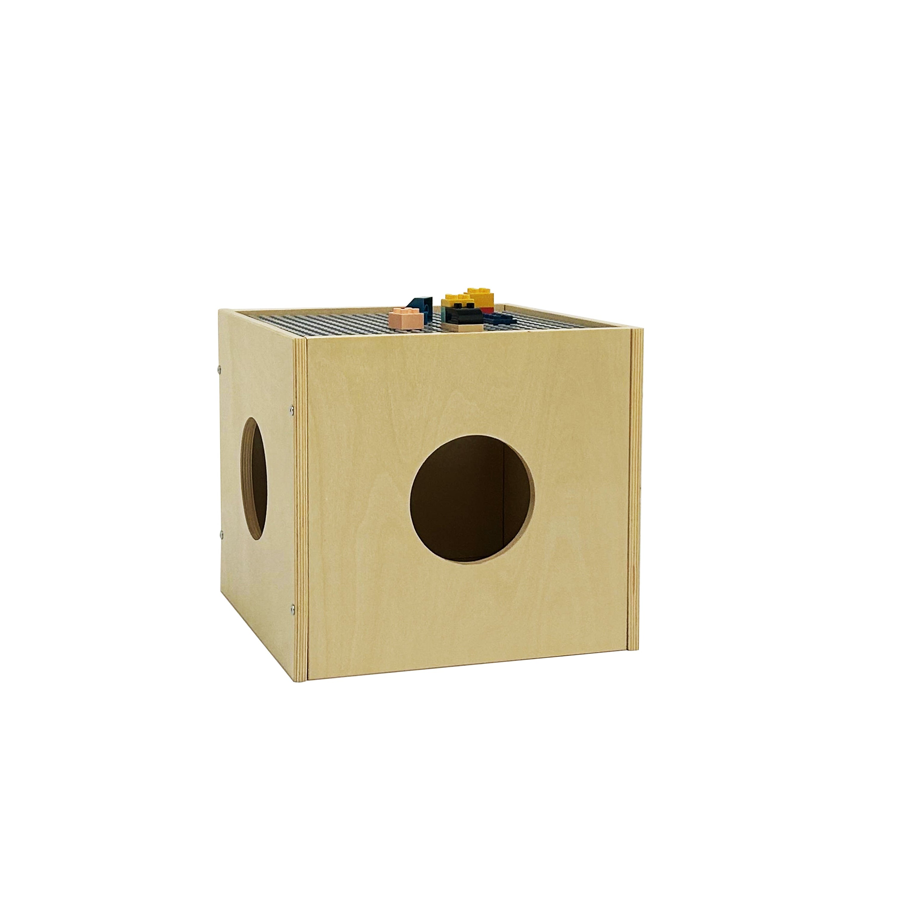 Wooden play cube on a white background