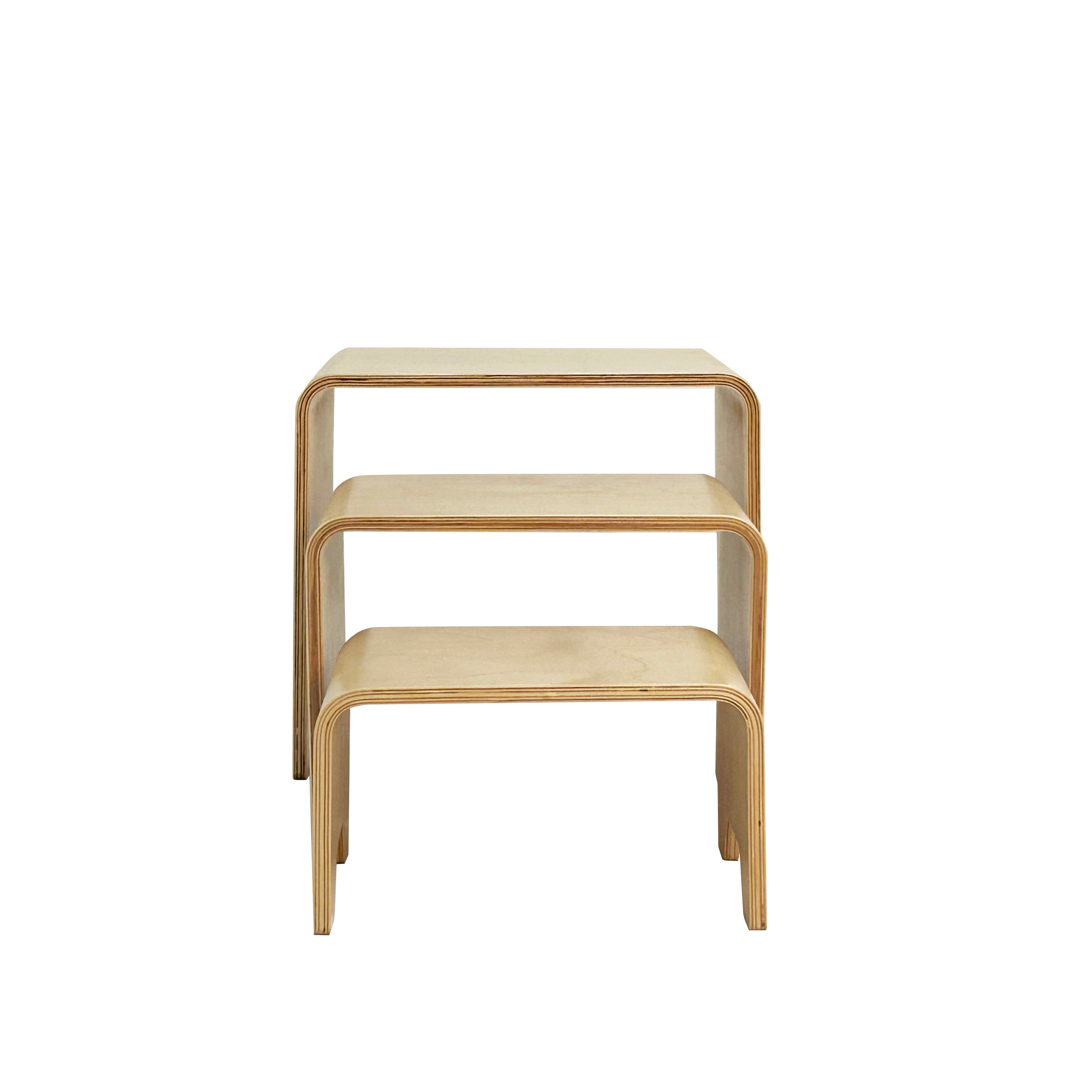 Set of two wooden nesting tables on a white background