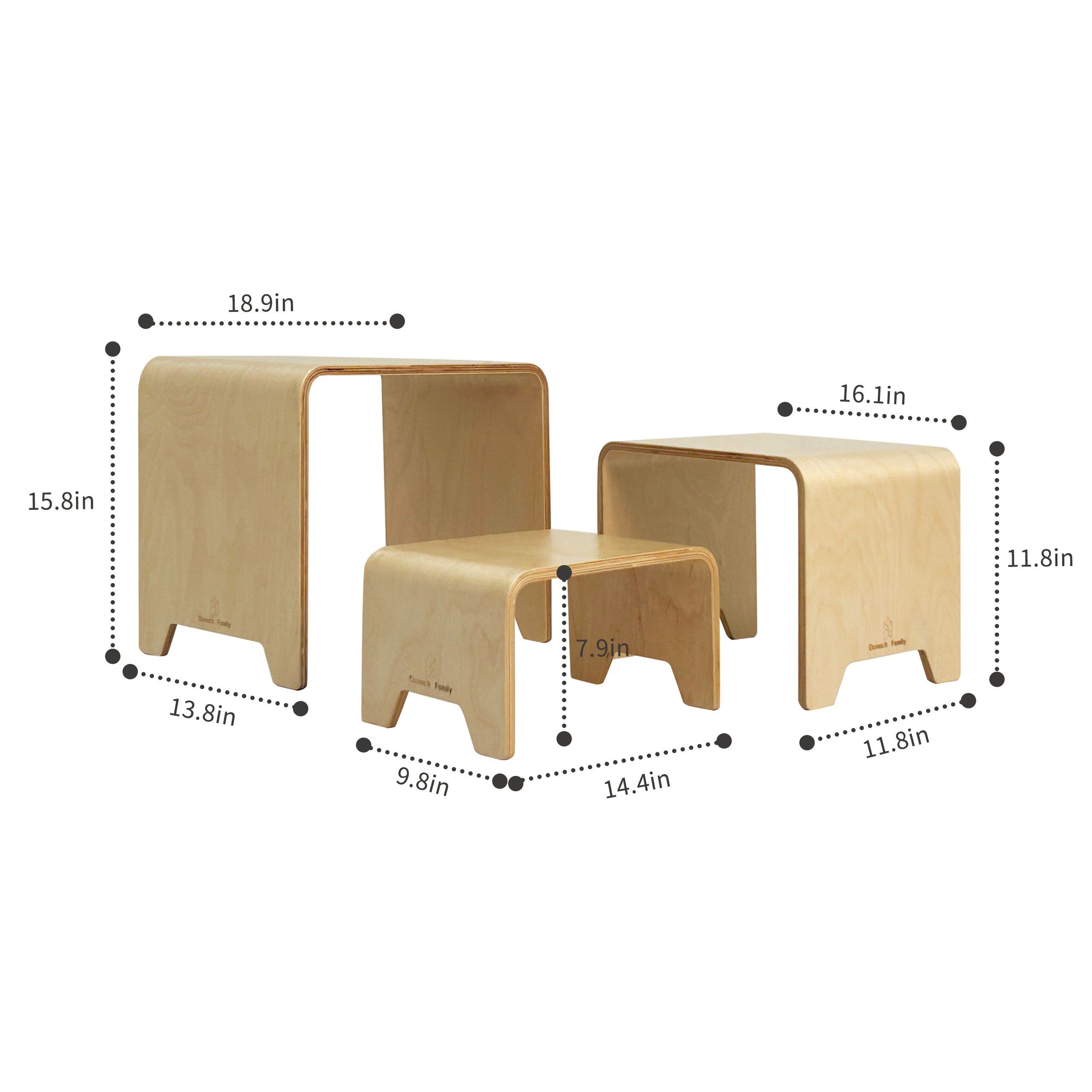 3-in-1 Kids Stackable Table & Stool Set Dimensions - Oliver & Company Montessori Toys
