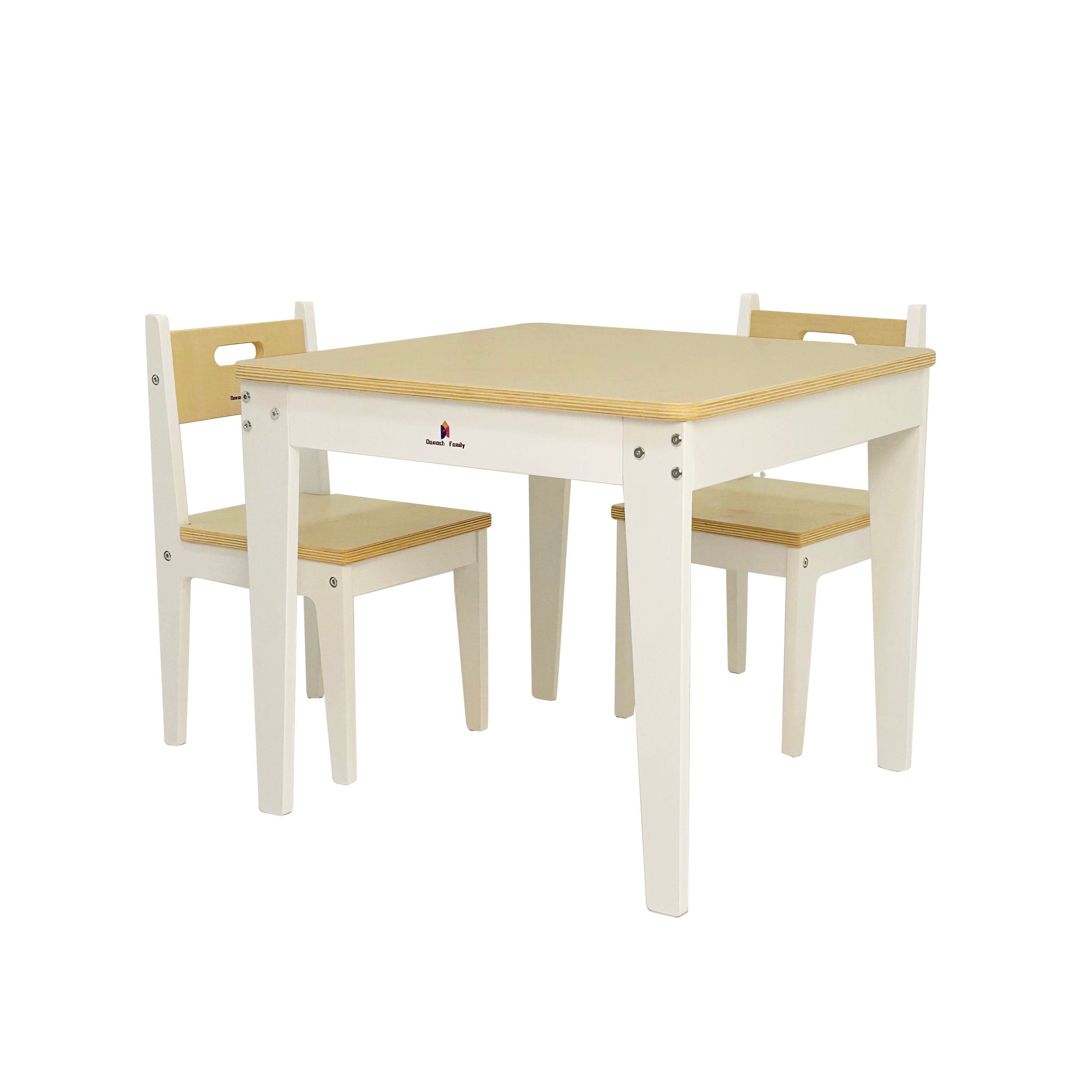 Wooden table and chairs set on a white background