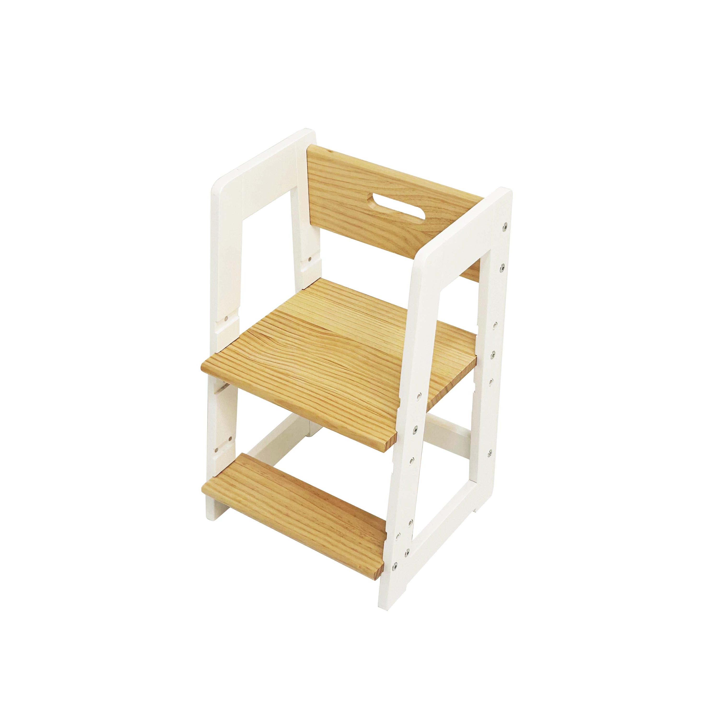 Wooden step stool with white frame on a white background
