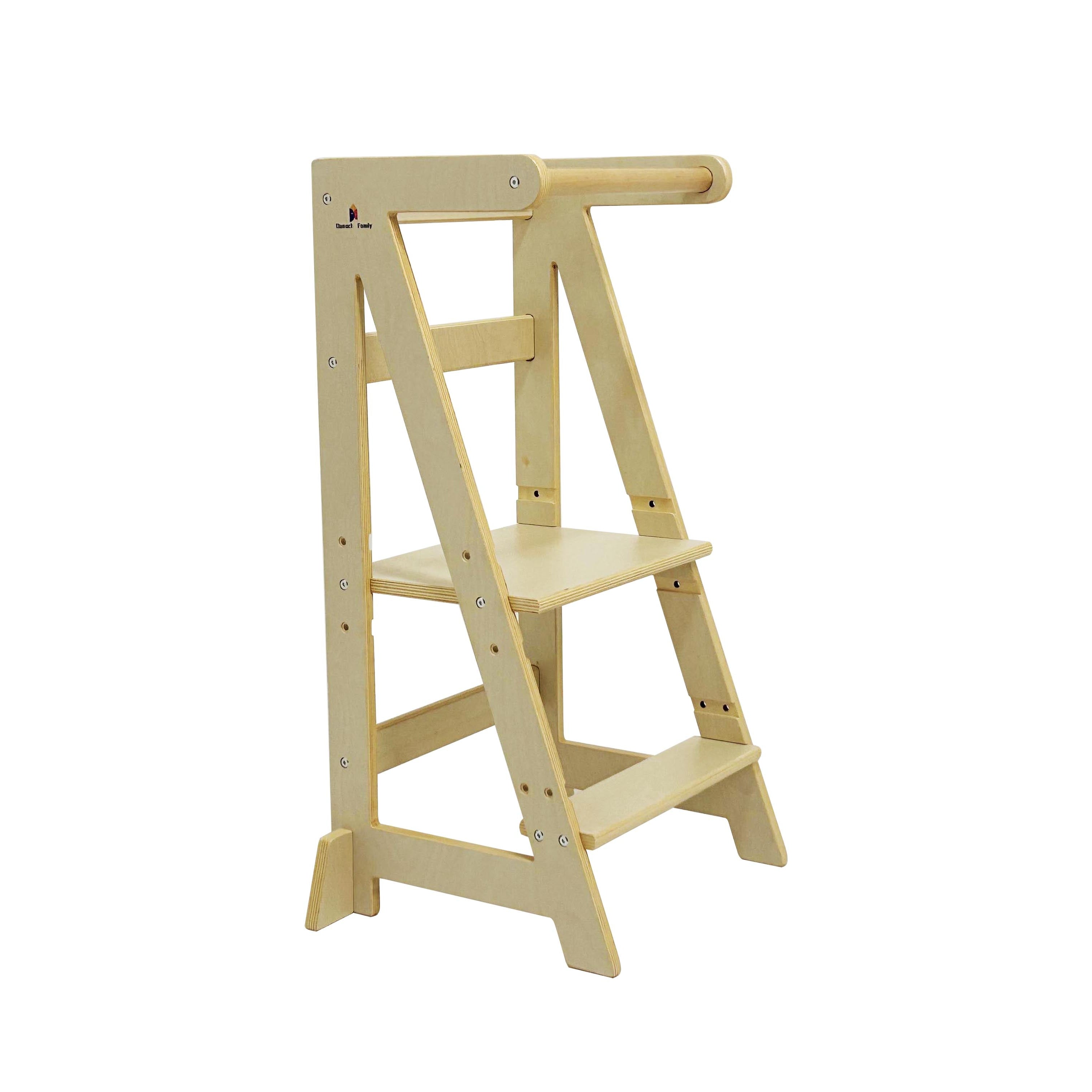 Wooden step stool on a white background