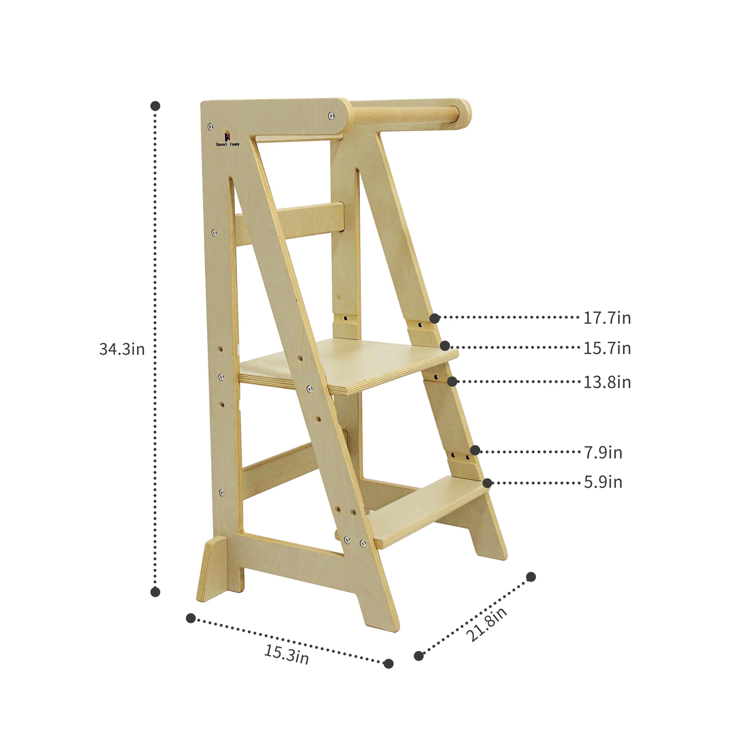 Adjustable Wooden Learning Step Stool for Toddlers Dimensions