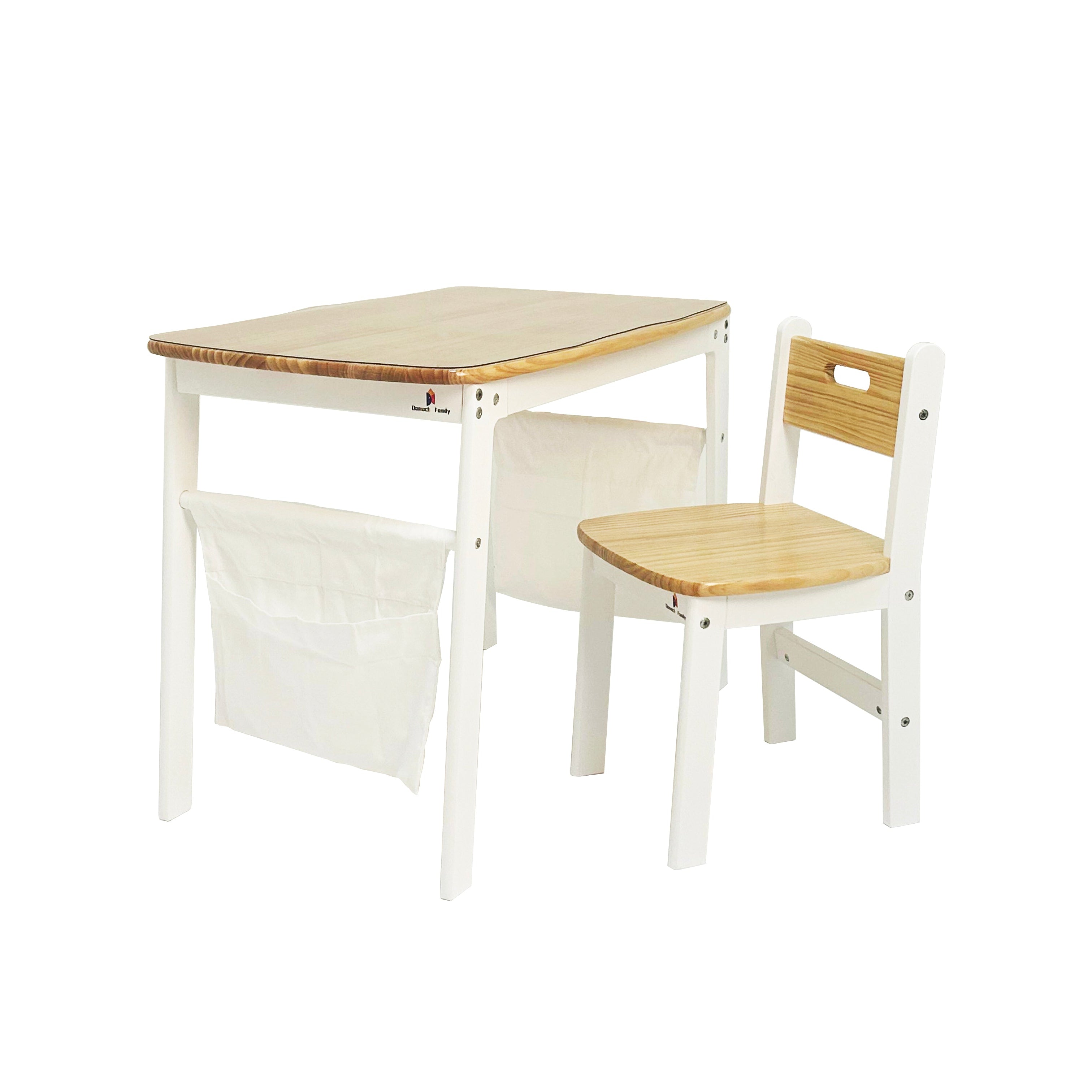 Wooden table and chair set on a white background