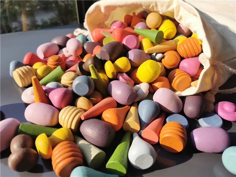 Montessori Rainbow & Natural Wood Loose Parts and Sorting Box