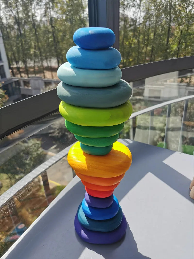 Montessori Rainbow & Natural Wood Loose Parts and Sorting Box