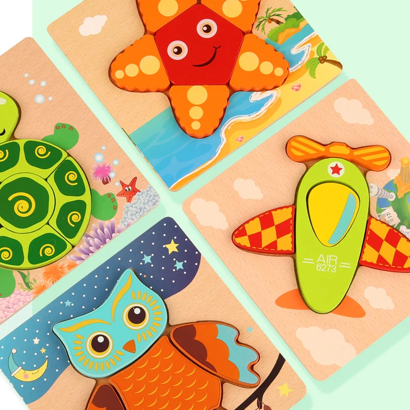 Set of colorful children's cards with animal illustrations on a light green background