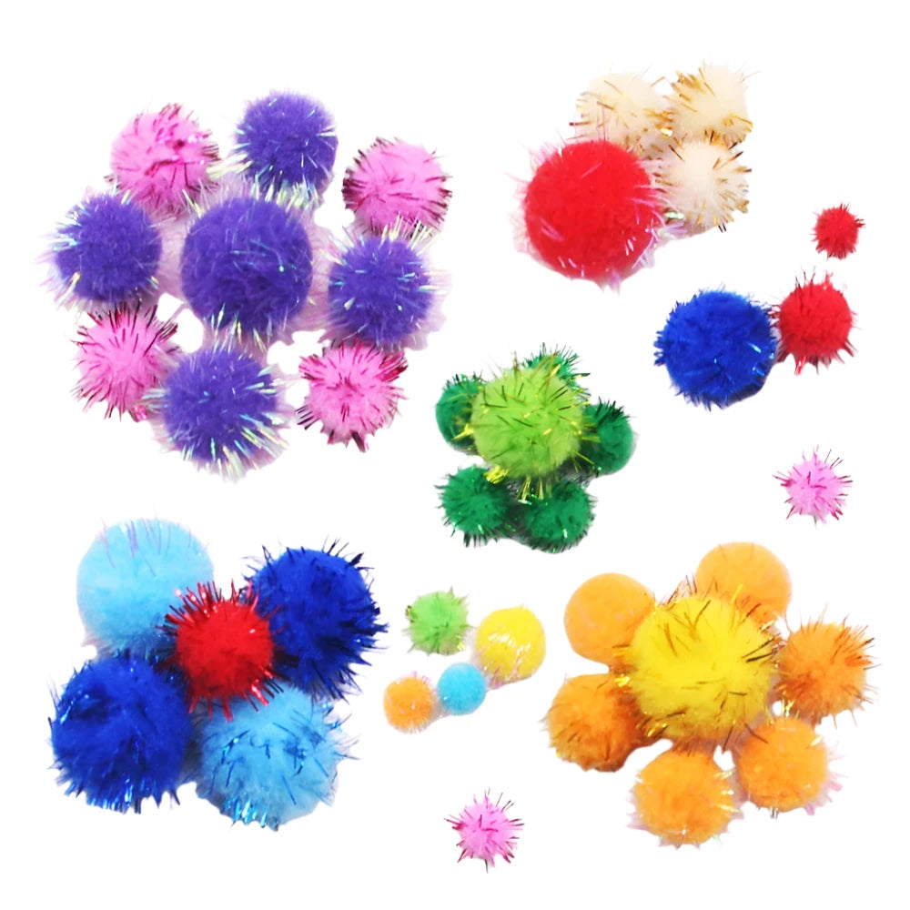 Mixed Color Glitter Pompoms 10/15/20/25mm | Oliver Montessori