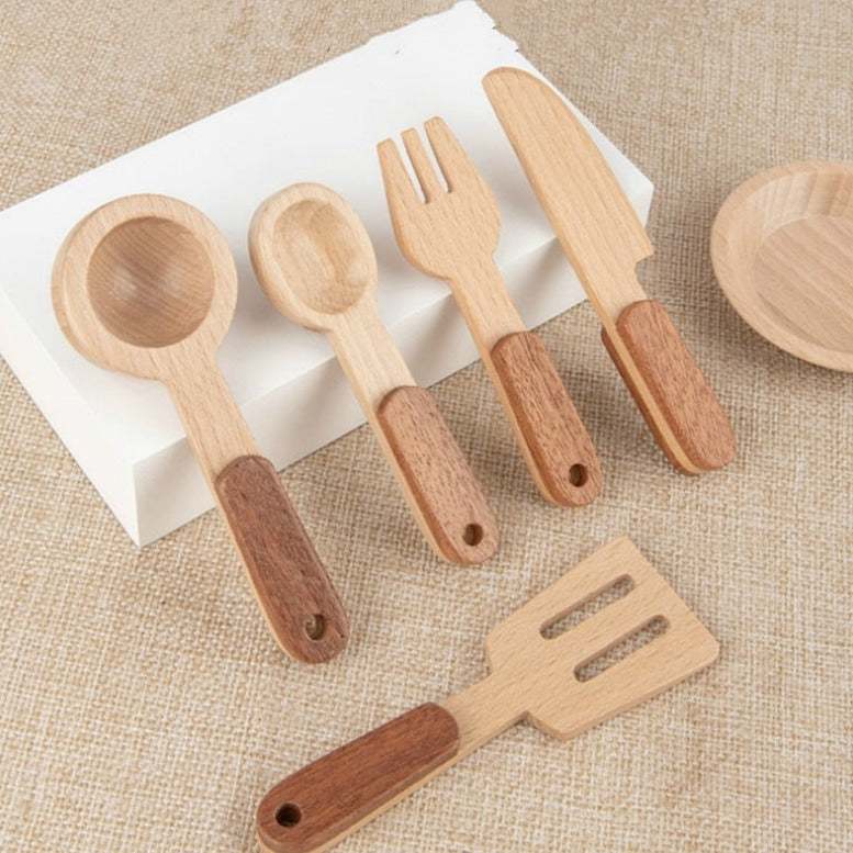 Montessori wooden kitchen utensil set