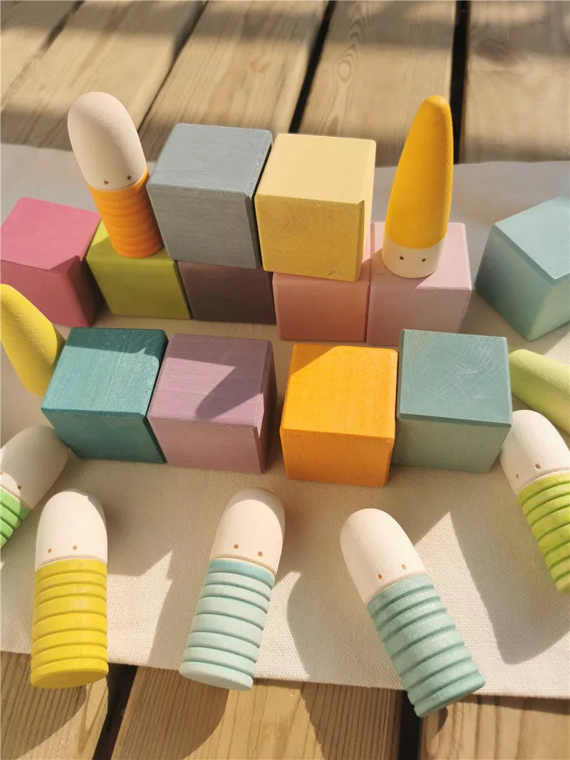 Rainbow Wooden Loose Parts | Shoots, Sticks & Cubes Set
