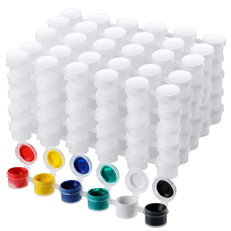 50 Strips Empty Paint Strips with 300 Pots, featuring transparent containers perfect for organizing art supplies, ideal for Montessori educational environments and on-the-go creativity.