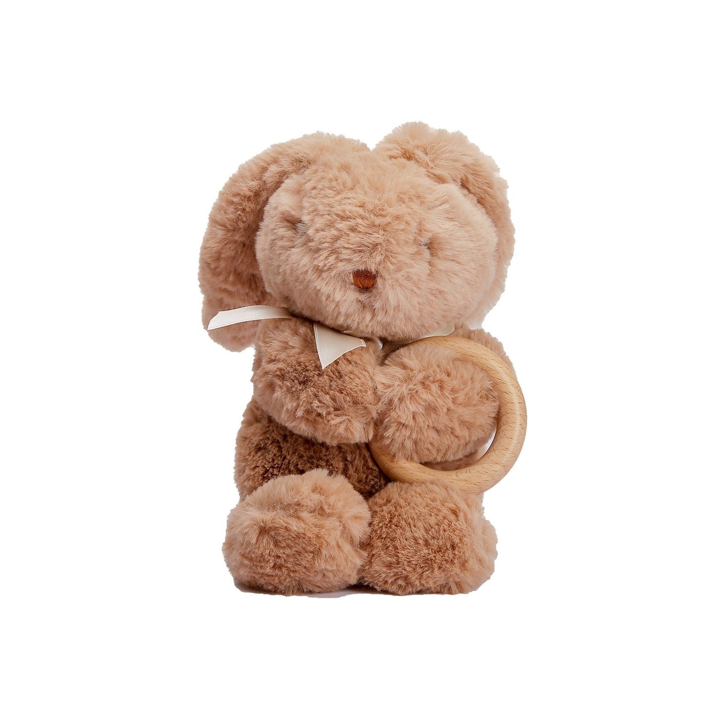 Soft Plush Bunny with Wooden Teether Ring