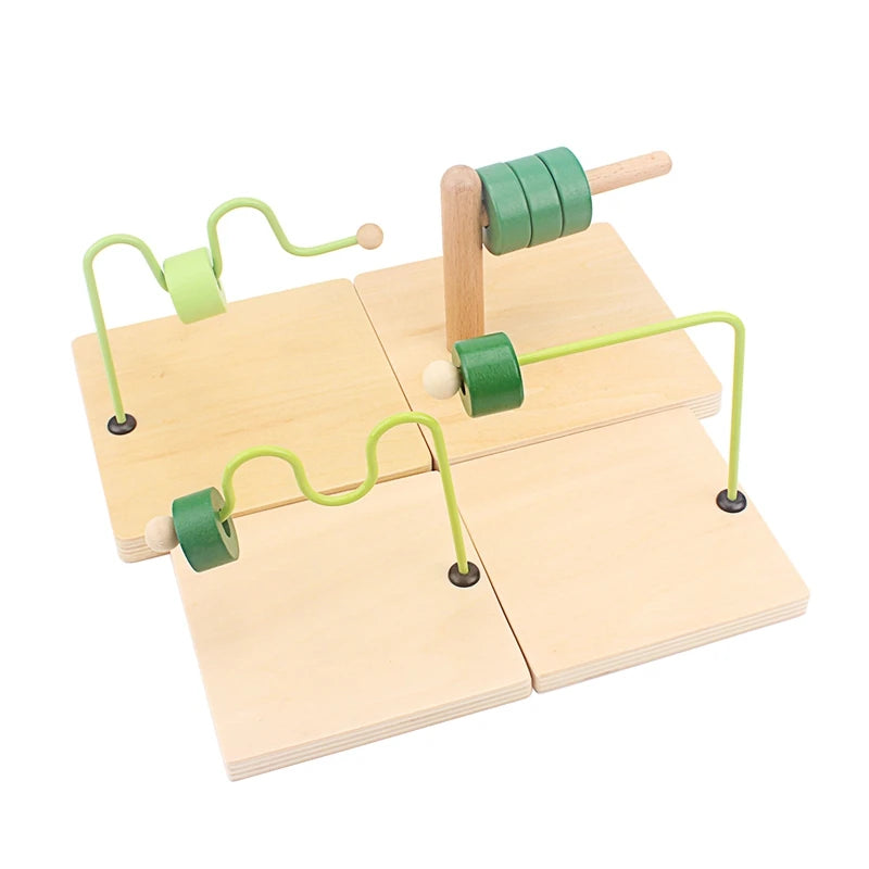 Four disc on wire activities with green discs