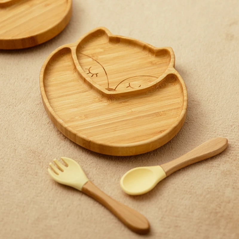 3pc Bamboo Baby Plate Set with Spoon & Fork