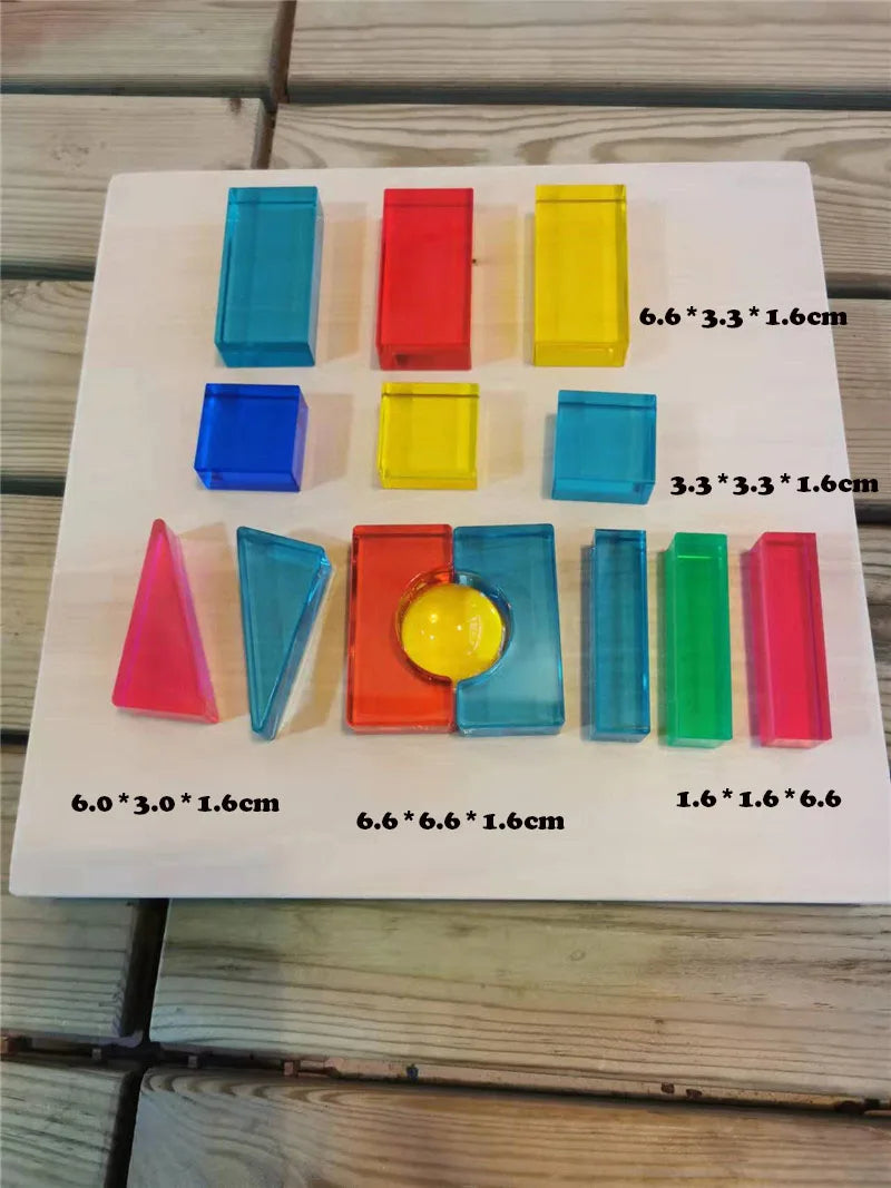 Rainbow Acrylic Geometric Blocks Set – Montessori Transparent Stacking Toy