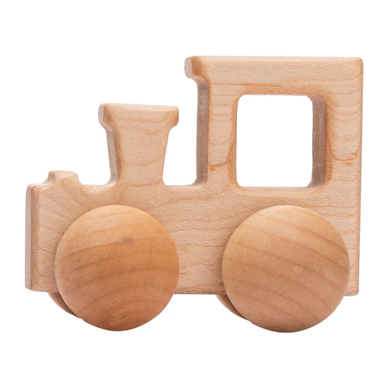 Wooden toy train engine on a white background