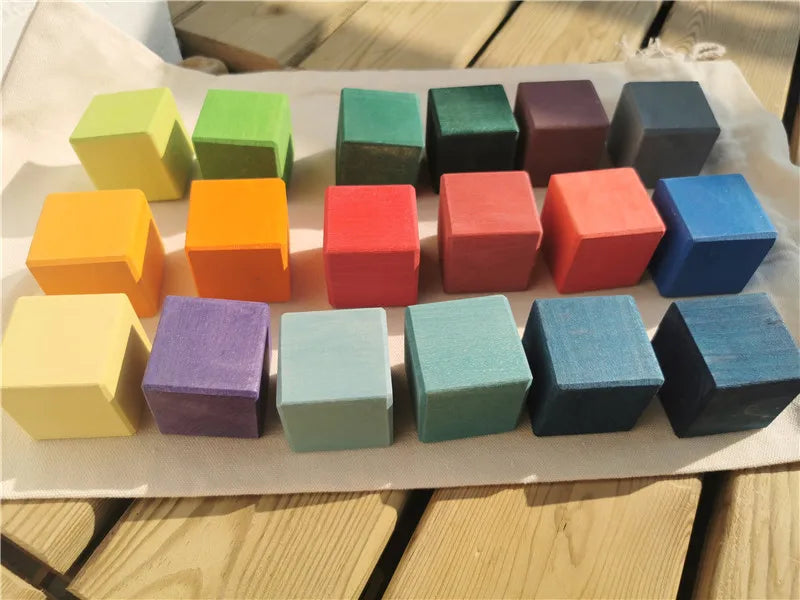 Rainbow Wooden Loose Parts - Shoots, Sticks & Cubes Collection