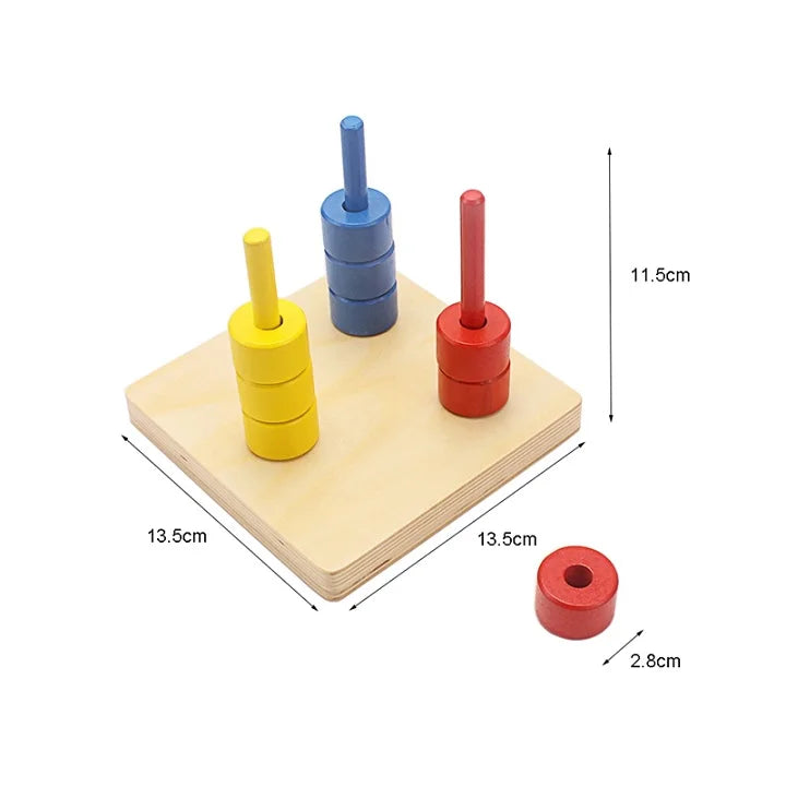 Three colored dowels with discs activity