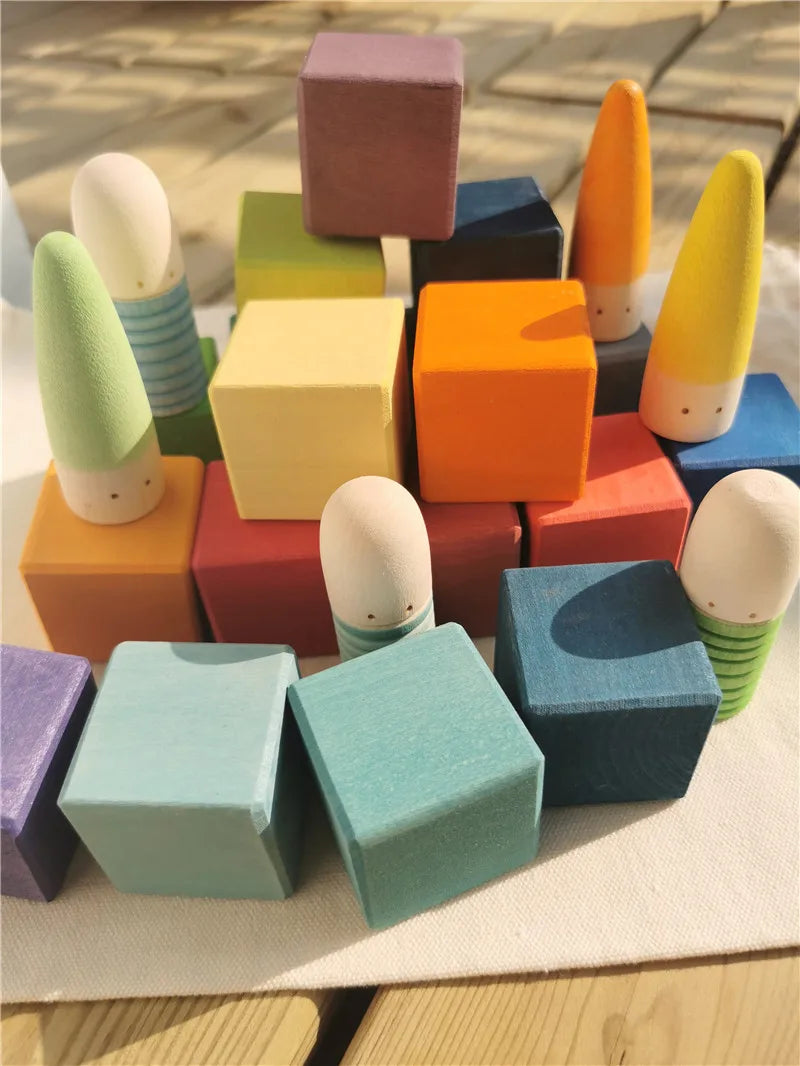 Rainbow Wooden Loose Parts - Shoots, Sticks & Cubes Collection