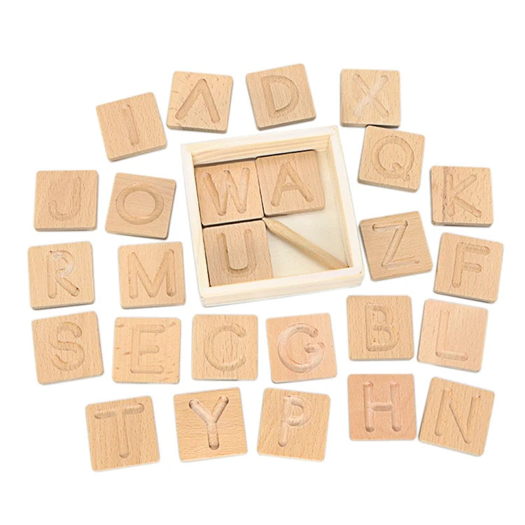 Montessori Movable Alphabet Wooden Letter Tiles with Storage Box