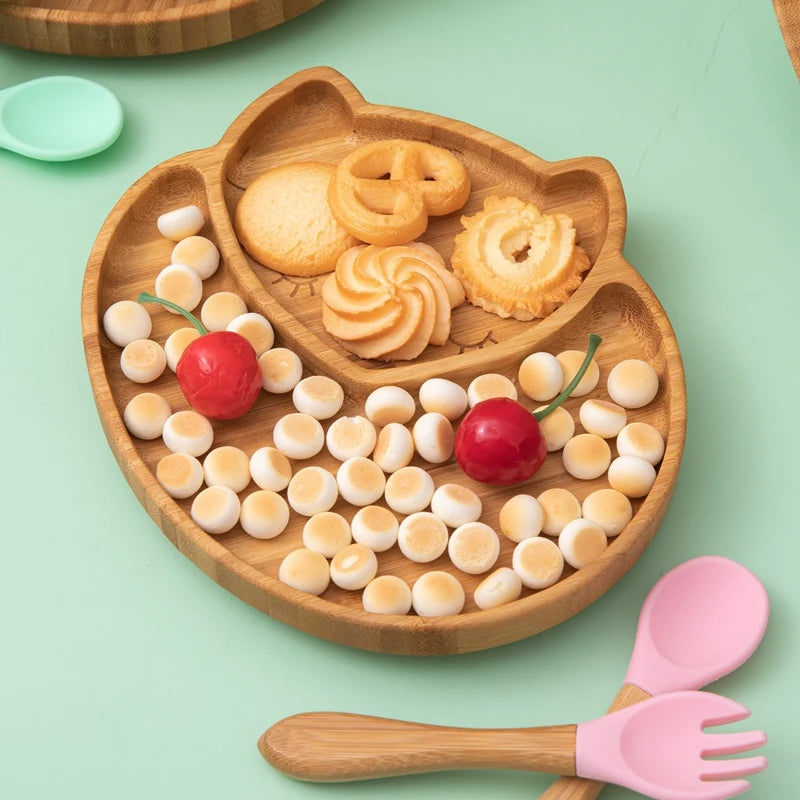 3pc Bamboo Baby Plate Set with Spoon & Fork