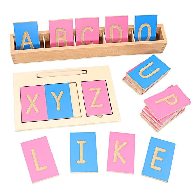 Montessori Movable Alphabet Wooden Letter Tiles with Storage Box
