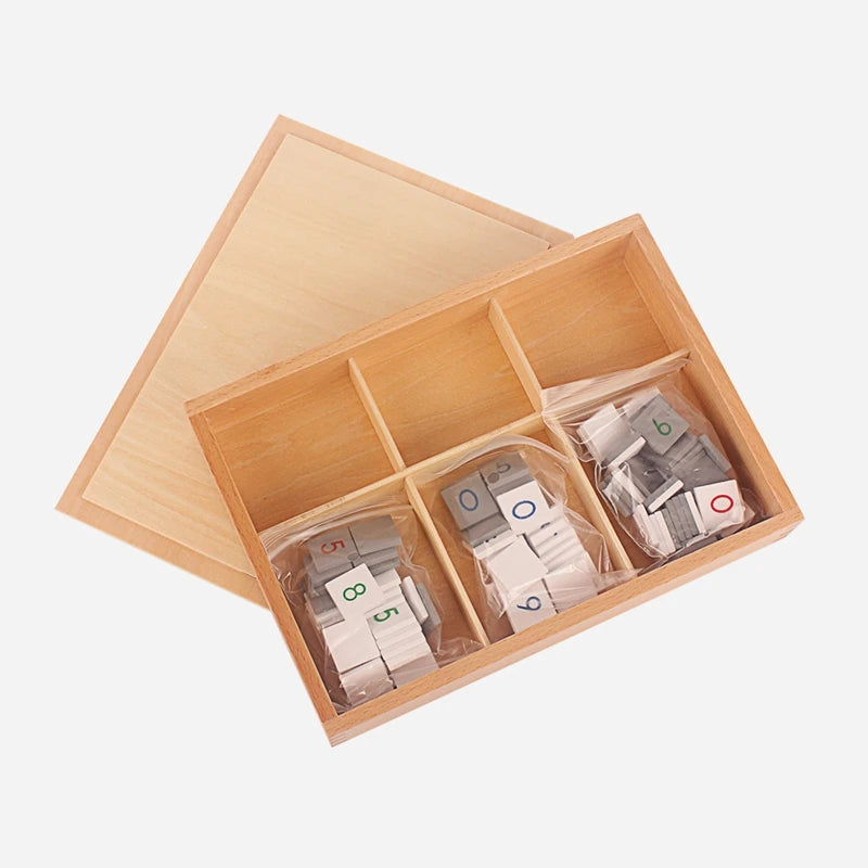 Number tile box with sliding lid partly open