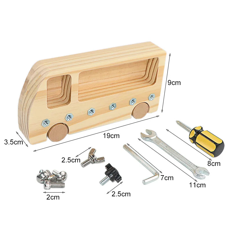 Wooden Busy Bus Screw & Bolt Set | Oliver Montessori Toys