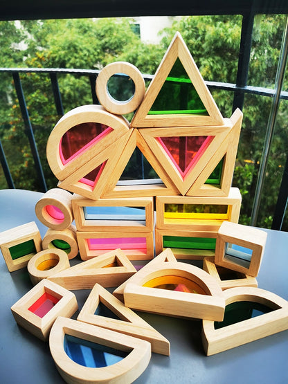 Montessori Wooden Rainbow & Mirror Blocks