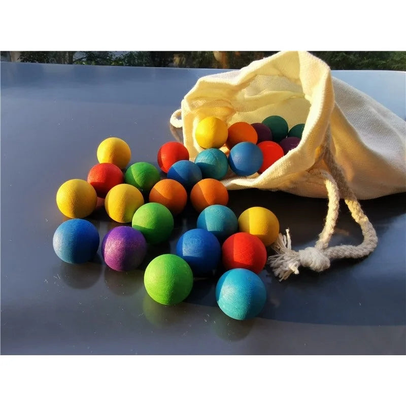 Rainbow Wooden Balls - Natural Wood Marbles Set