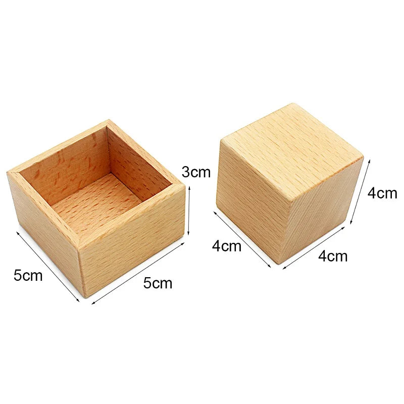 Wooden cube and box with sizes