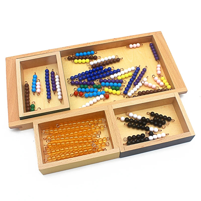 Snake game boxes with colored bead bars spread out