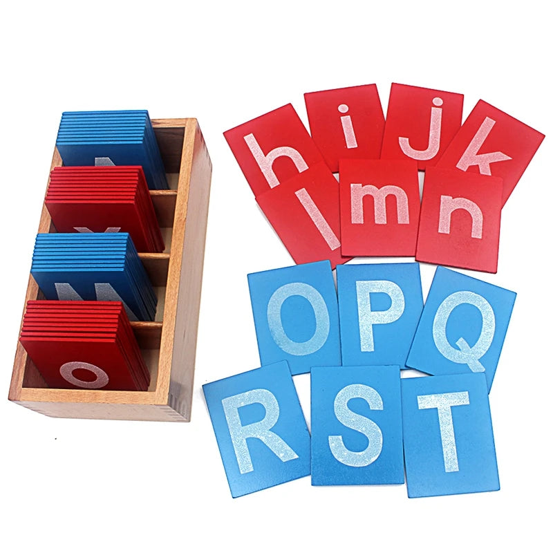 Montessori Sandpaper Letters Uppercase and Lowercase with Wooden Box
