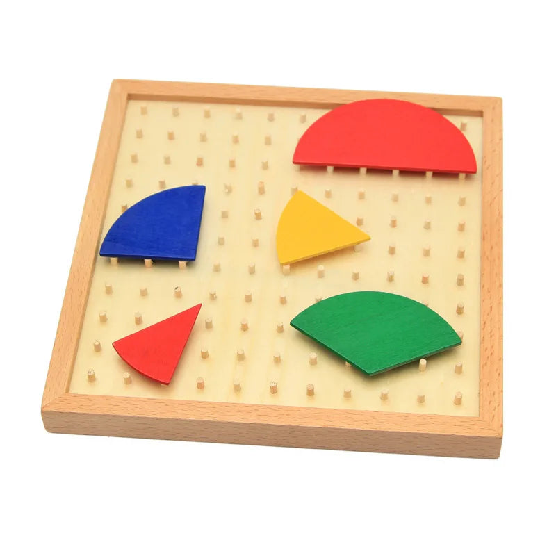 Fraction pieces placed on the pegged board