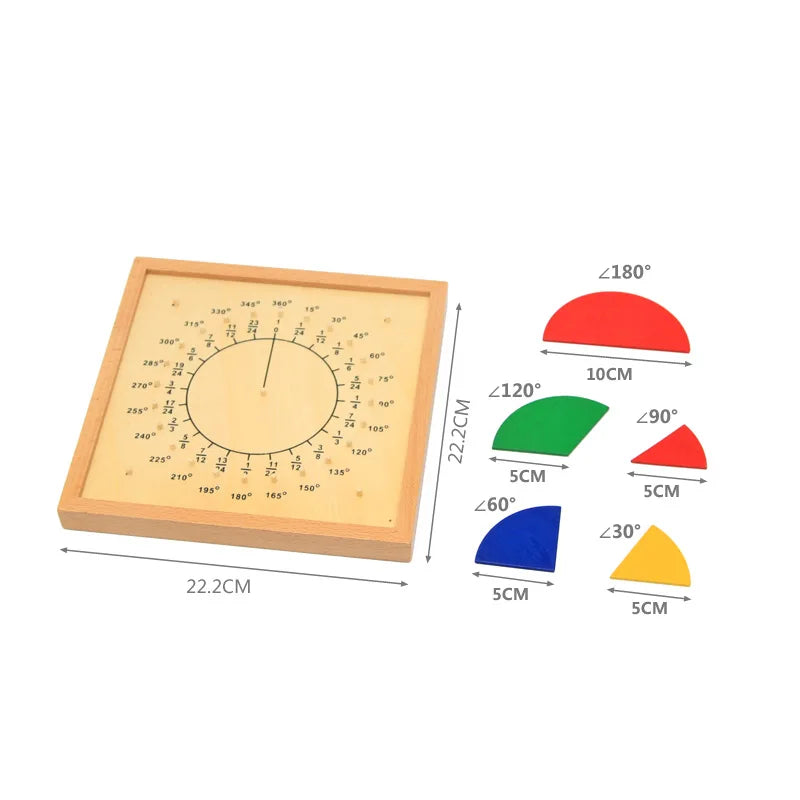 Circular fraction board with piece sizes