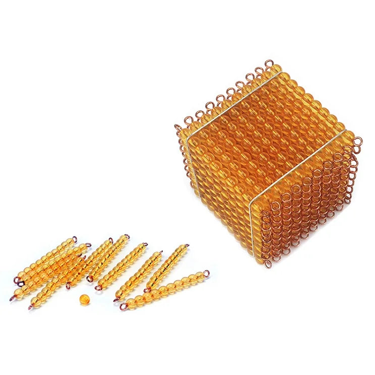 Thousand cube with golden ten bars and a unit bead