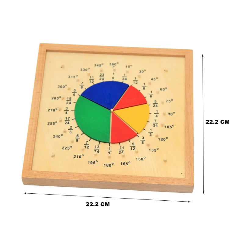 Fraction board 22.2cm square with a full circle of pieces